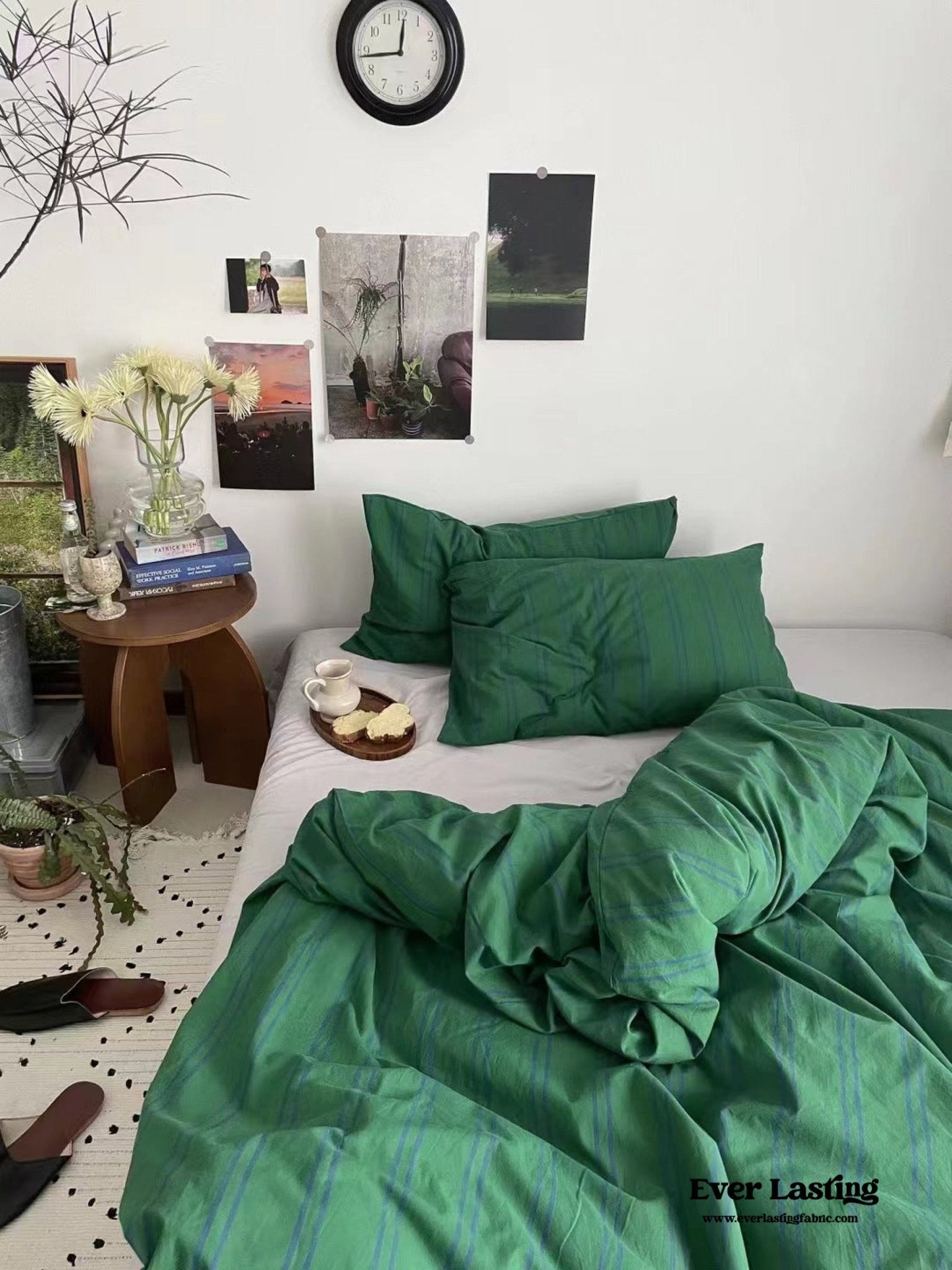  - Ever Lasting - Minimal Vintage Stripe Bedding Set / Olive Green - Bedding Set - Ever Lasting
