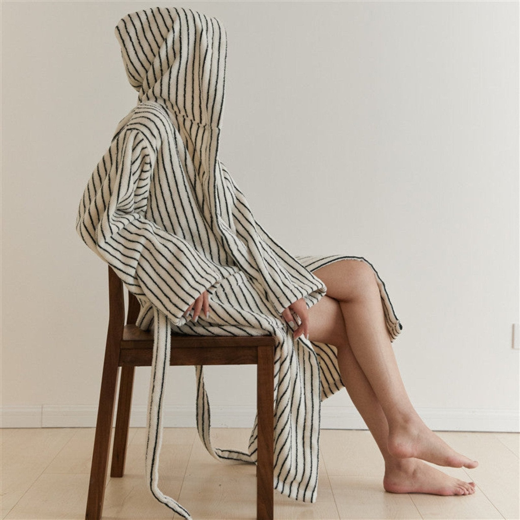 Minimalist Thin Striped Hooded Bathrobe - Ever Lasting