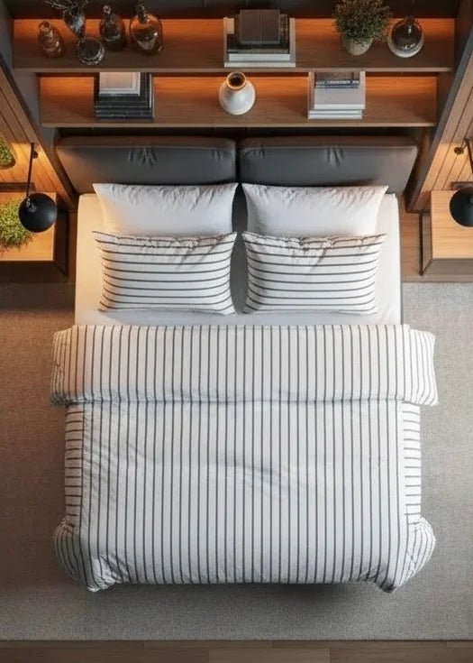  - Ever Lasting - Minimalist Vertical Stripe Bow Ties Bedding Set / Beige Custard - Bedding Set - Ever Lasting