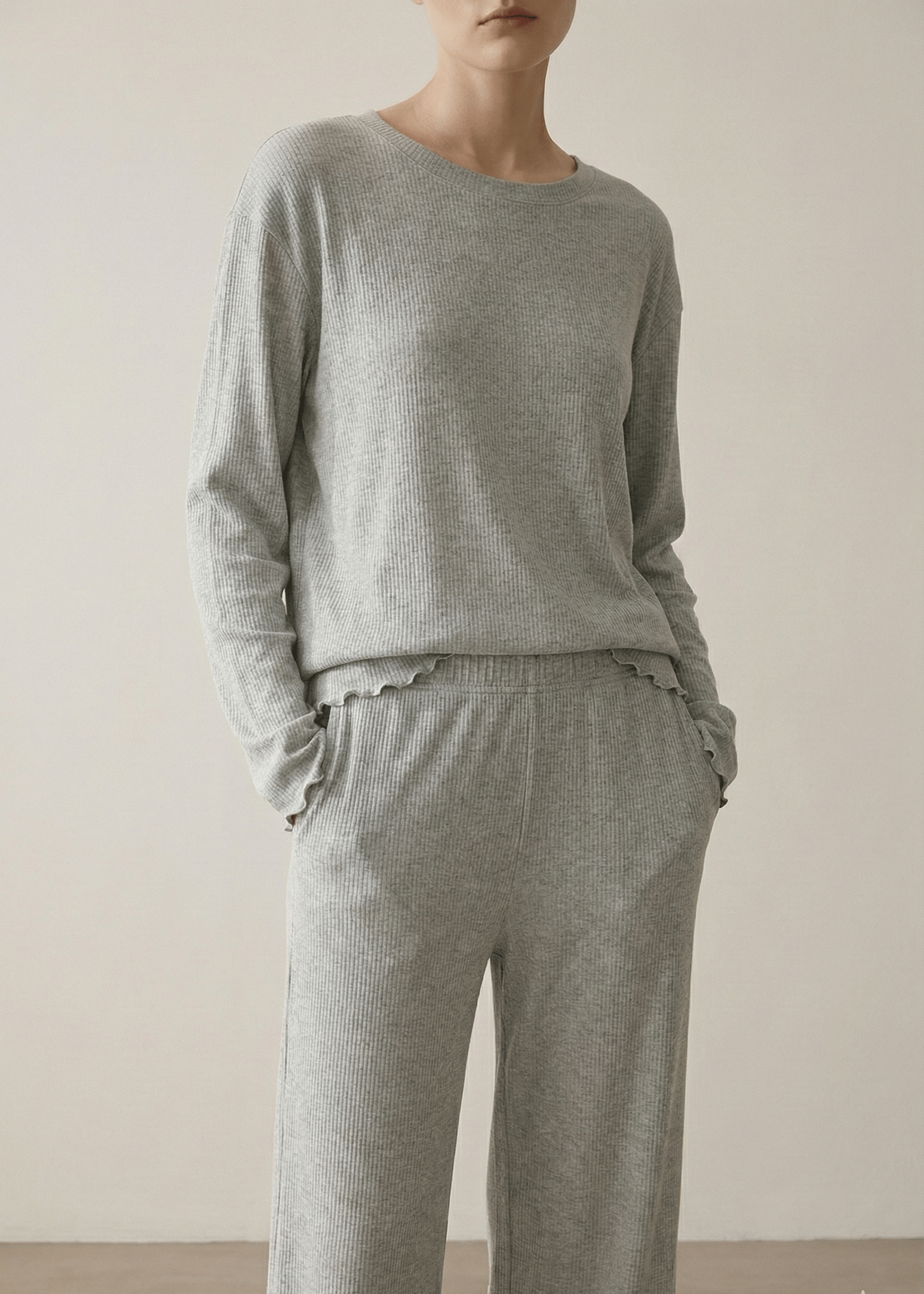  - Ever Lasting - Mira Soft Brushed Knit Lounge Set / Deep Charcoal Gray - Pajamas - Ever Lasting
