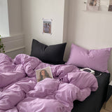 Mixed Color Bedding Set / Pastel Pink + Black Purple Small Fitted