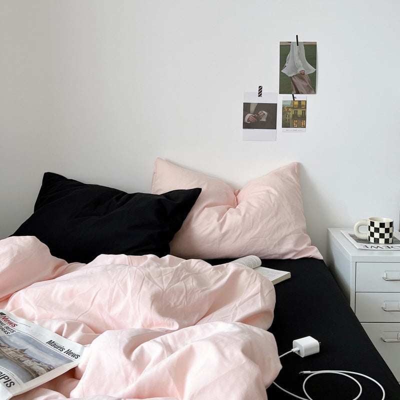 Mixed Color Bedding Set / Pastel Pink + Black Small Fitted