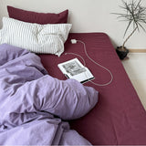 Mixed Color Berry Crush Washed Cotton Bedding Set Stripe + Plum / Small Flat