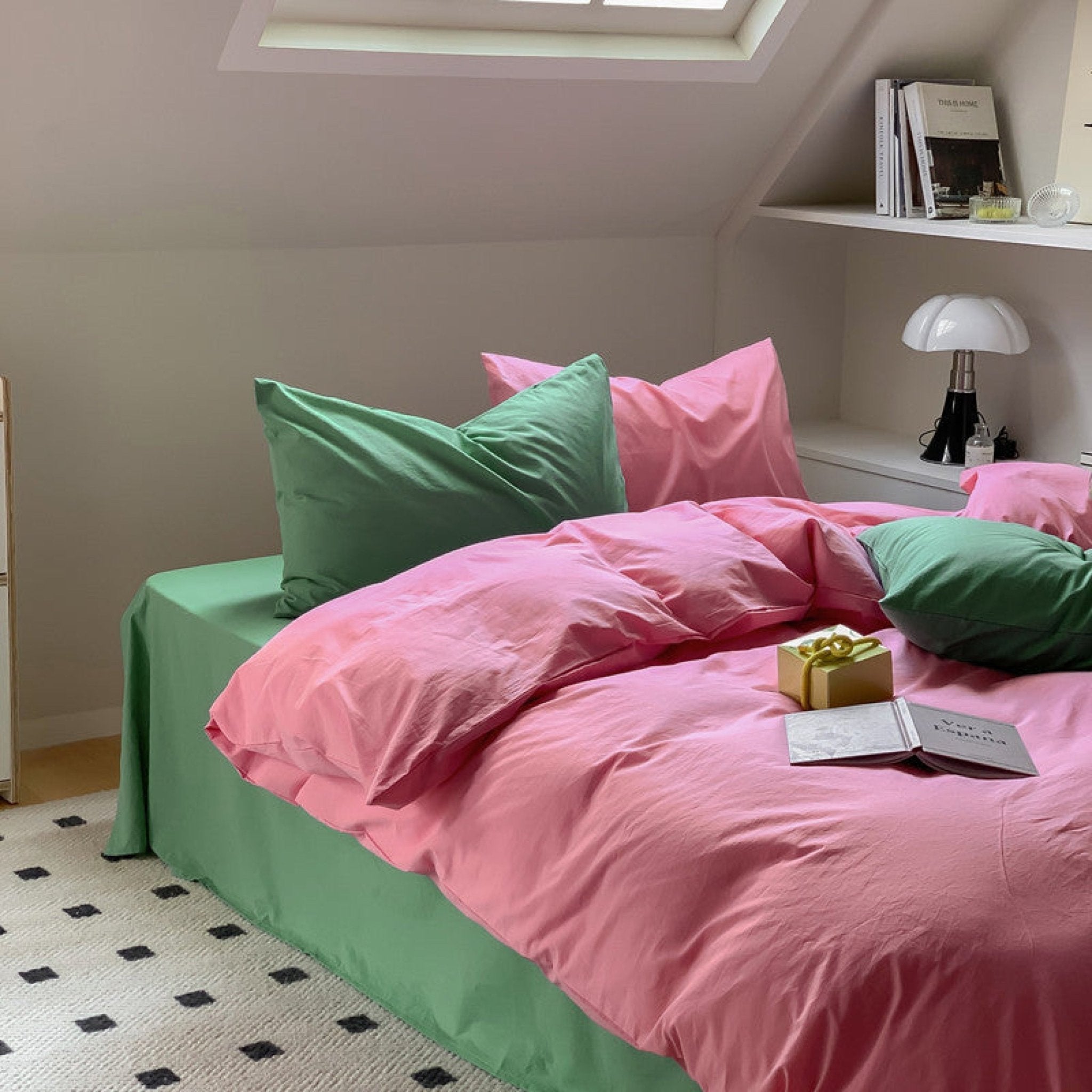 Mixed Color Maximalist Bedding Set / Green + Pink - Ever Lasting