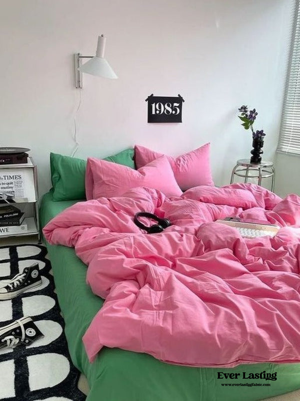 Mixed Color Maximalist Bedding Set / Green + Pink