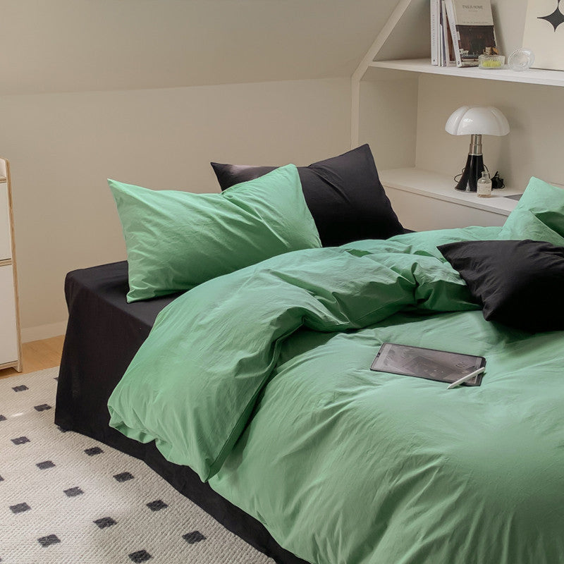 Mixed Color Maximalist Bedding Set / Green + Pink Black Small Flat