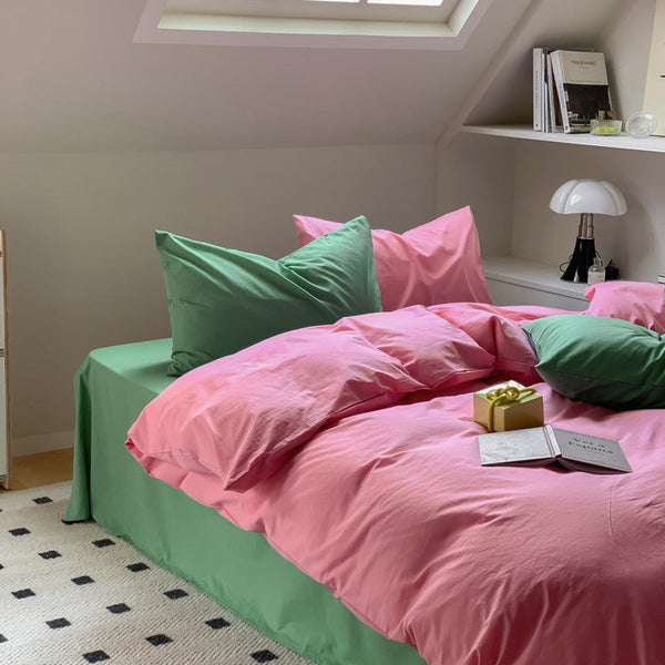 Mixed Color Maximalist Bedding Set / Green + Pink Small Flat