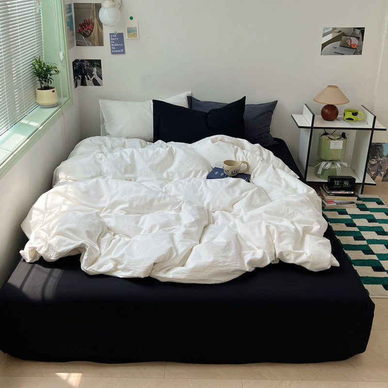 Mixed Color Ocean Crush Washed Cotton Bedding Bundle White + Black / Small Flat