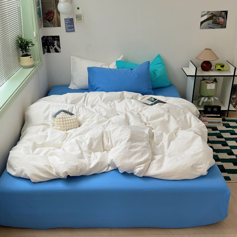 Mixed Color Ocean Crush Washed Cotton Bedding Bundle White + Blue / Small Flat