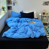 Mixed Color Ocean Crush Washed Cotton Bedding Set Blue + Black / Small Flat