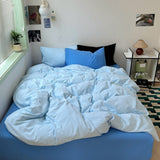Mixed Color Ocean Crush Washed Cotton Bedding Set Double Blue / Small Flat