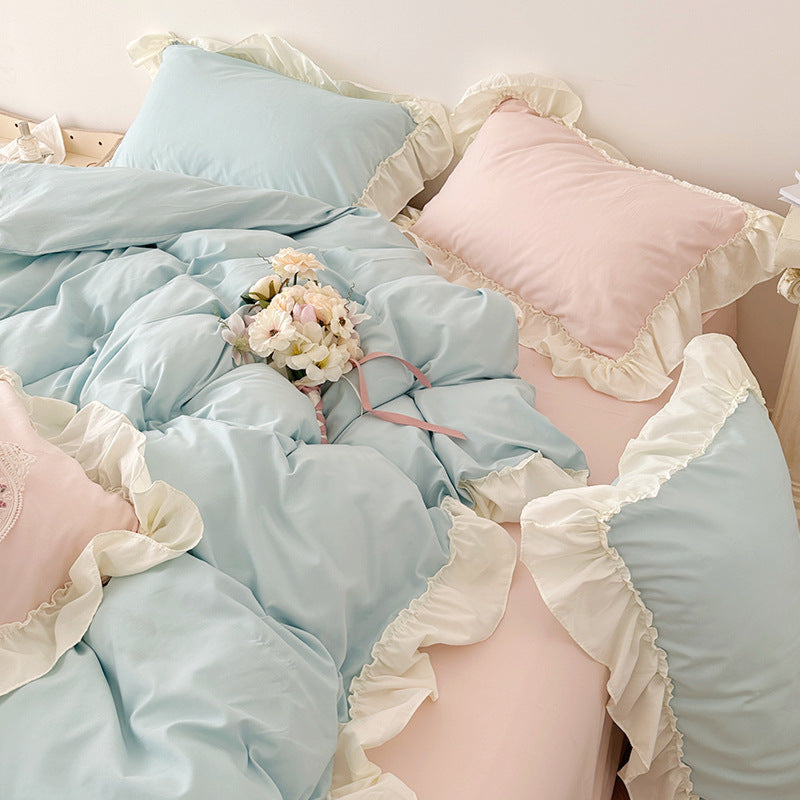 Mixed Color Pastel Ruffle Bedding Bundle Blue Pink / Small Flat