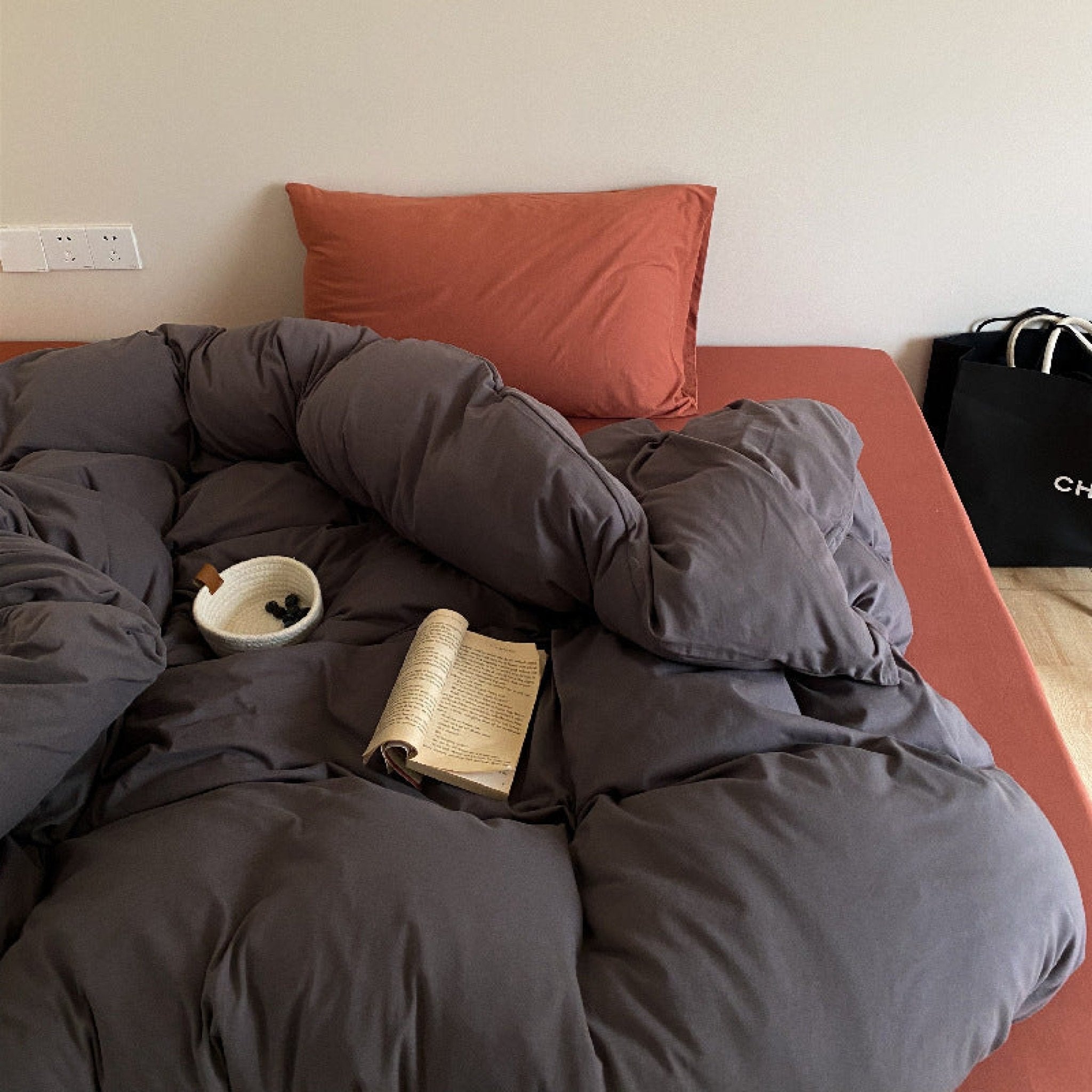 Mixed Color Warm Tone Jersey Knit Bedding Set / Red Gray - Ever Lasting