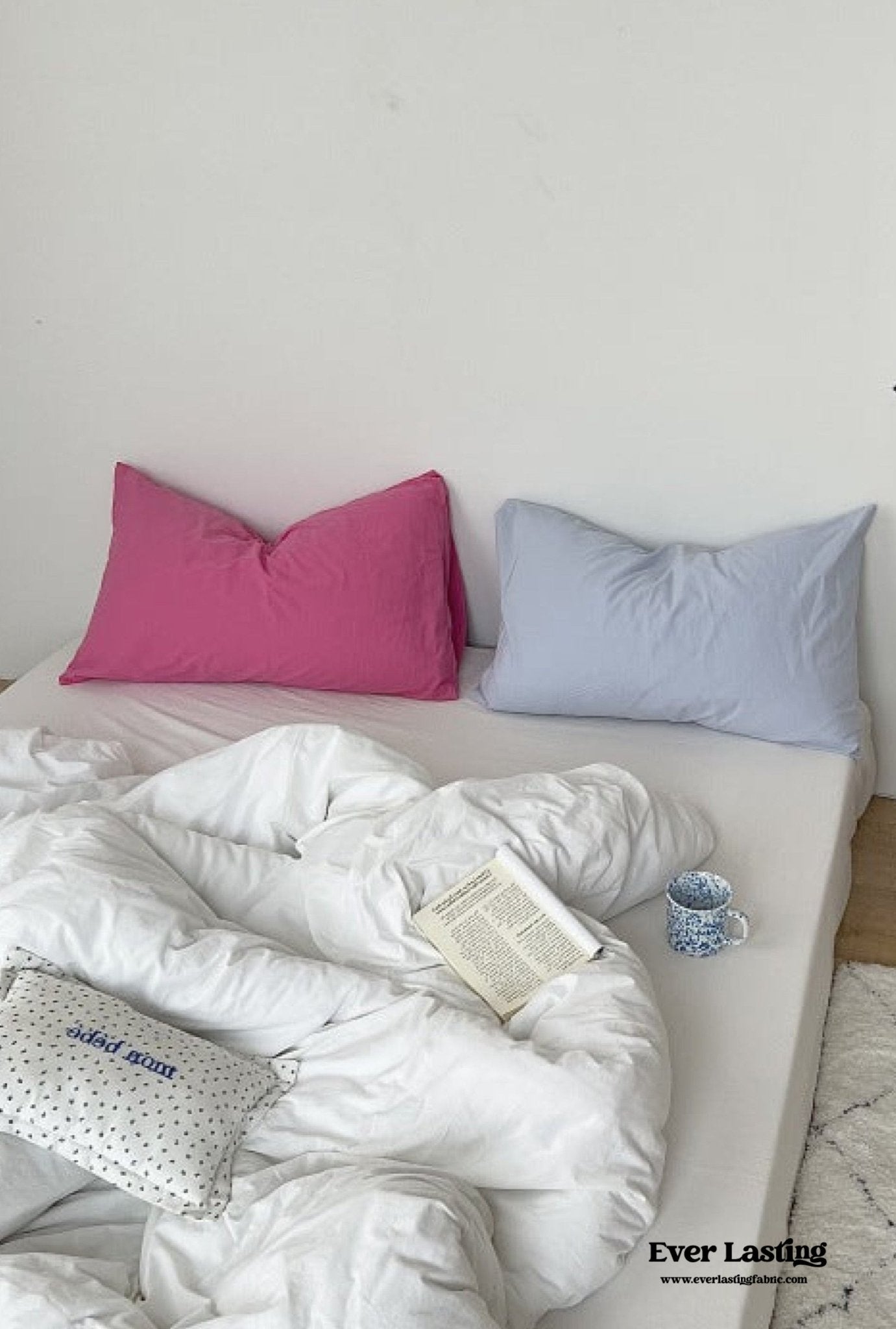 Mixed Color Washed Cotton Bedding Set / Baby Pink + White - Ever Lasting