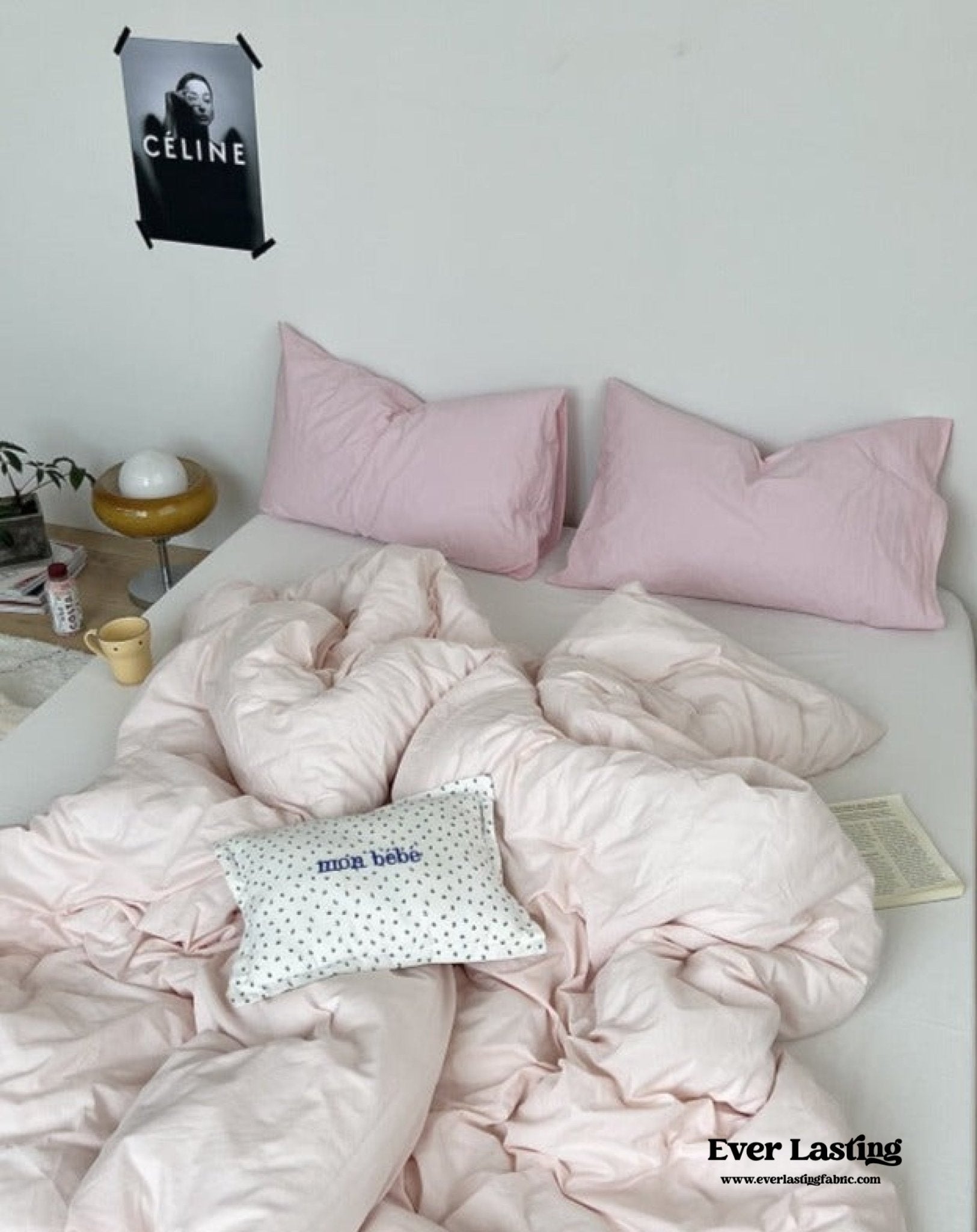 Mixed Color Washed Cotton Bedding Set / Baby Pink + White - Ever Lasting