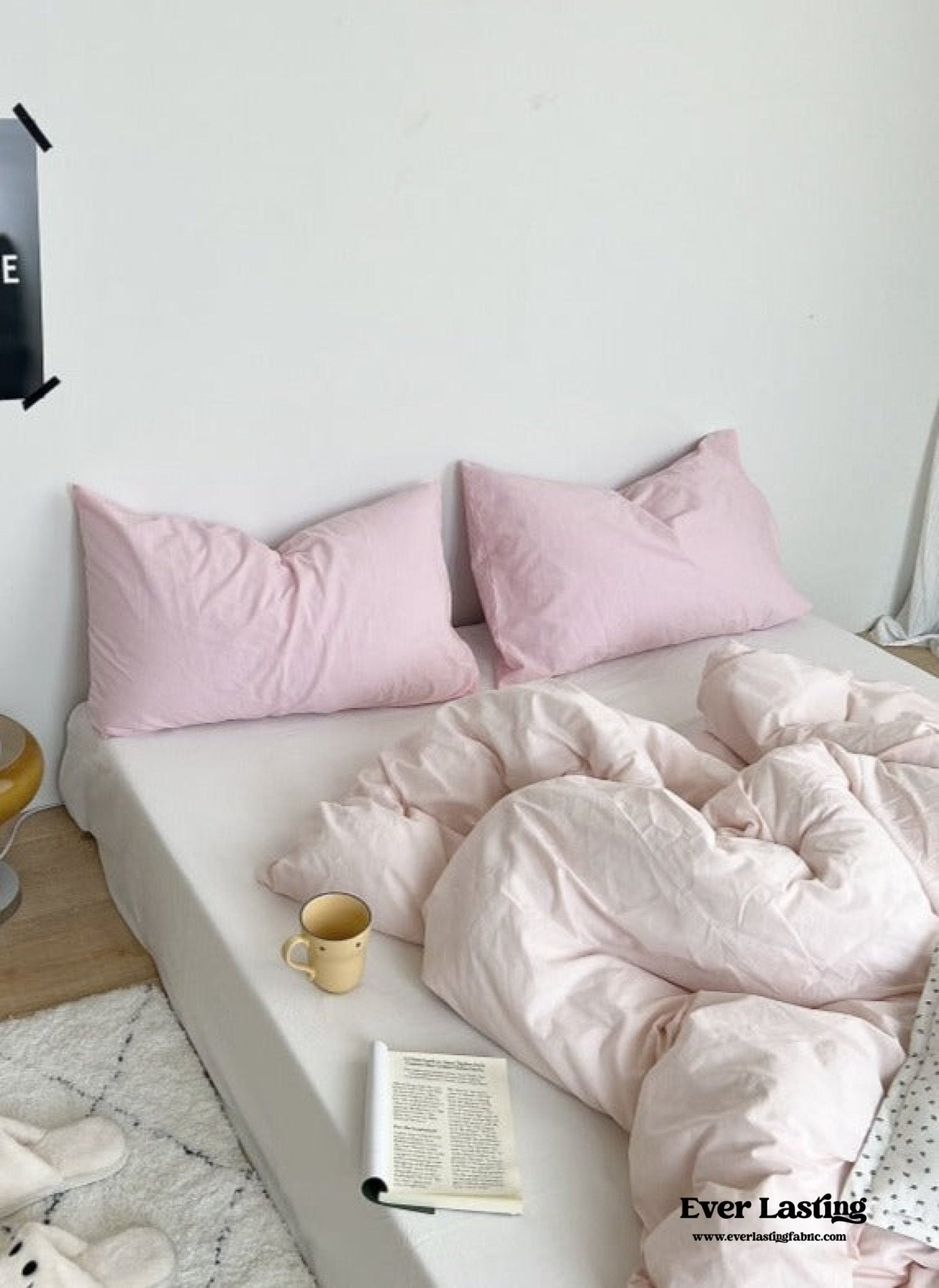 Mixed Color Washed Cotton Bedding Set / Baby Pink + White - Ever Lasting