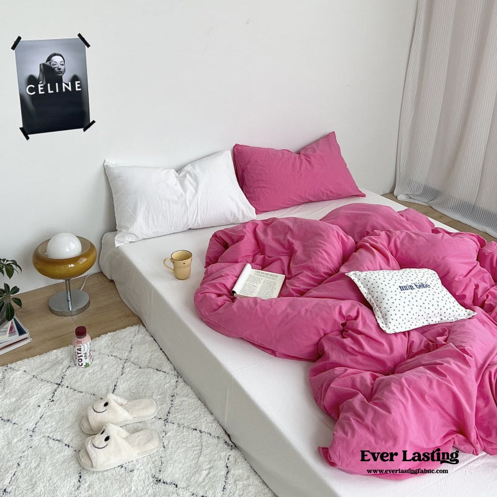 Mixed Color Washed Cotton Bedding Set / Baby Pink + White - Ever Lasting