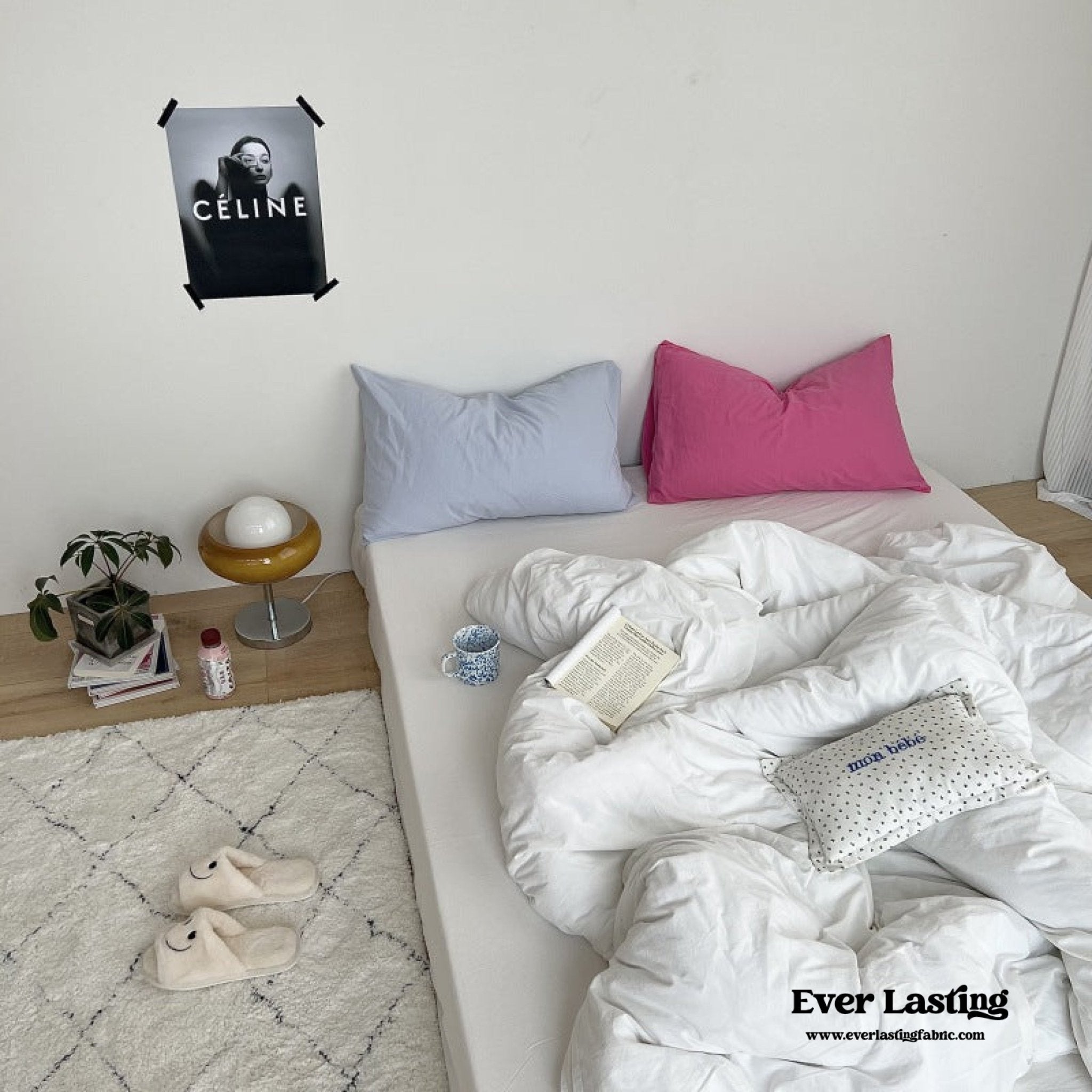 Mixed Color Washed Cotton Bedding Set / Baby Pink + White - Ever Lasting