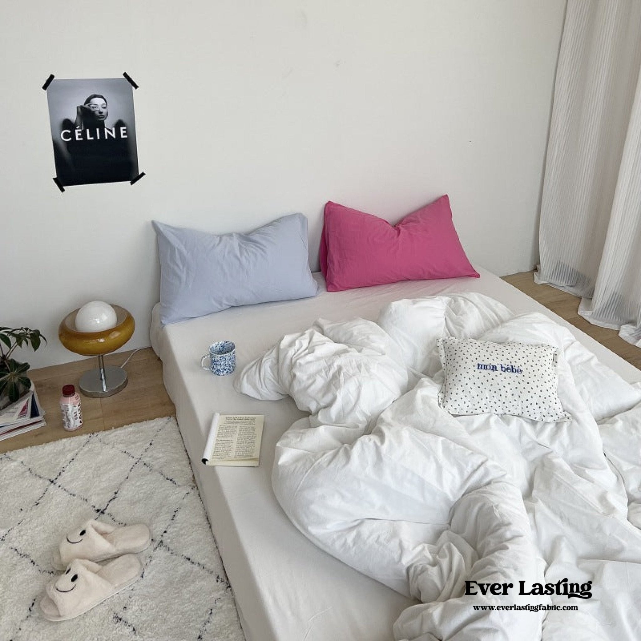 Mixed Color Washed Cotton Bedding Set / Baby Pink + White - Ever Lasting