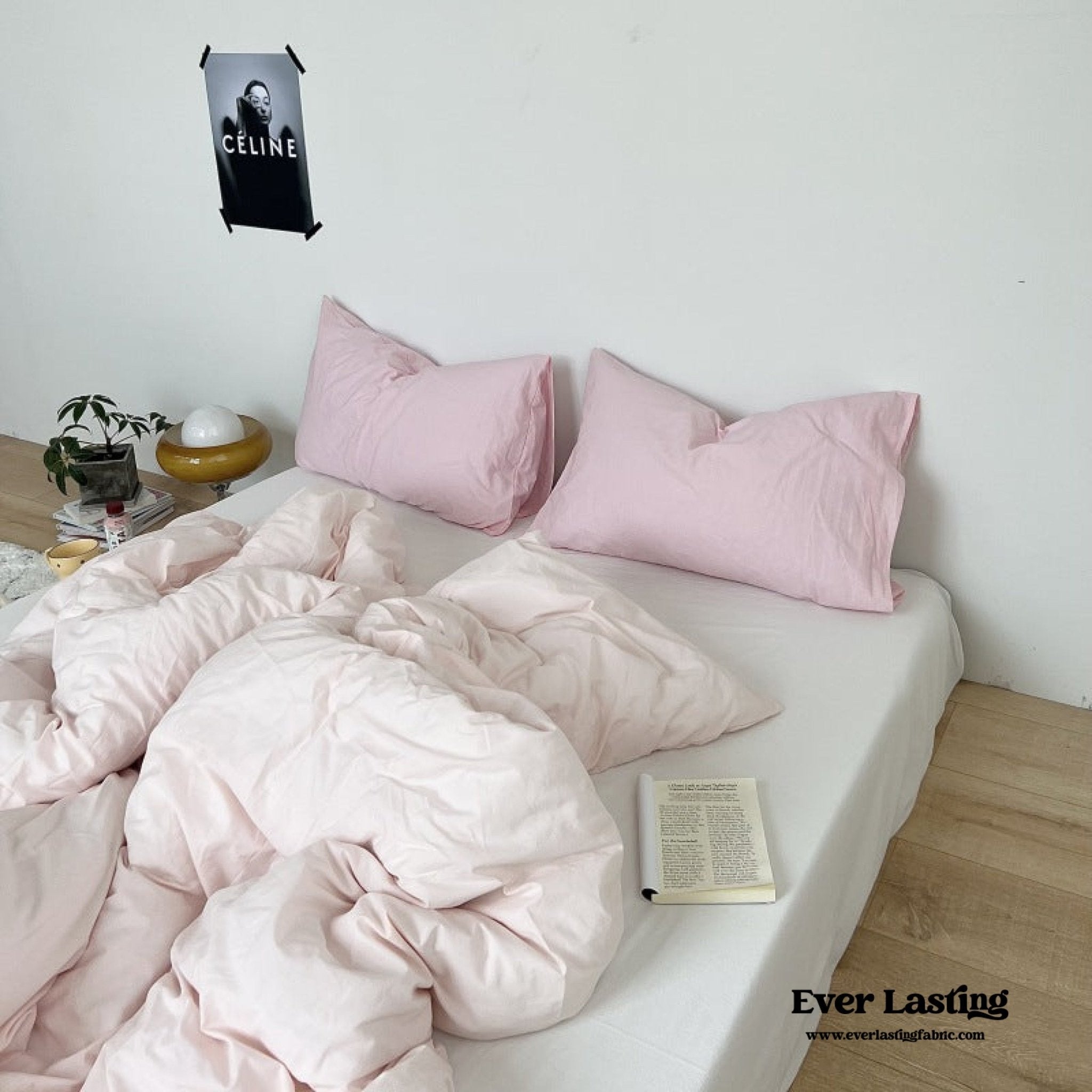 Mixed Color Washed Cotton Bedding Set / Baby Pink + White - Ever Lasting