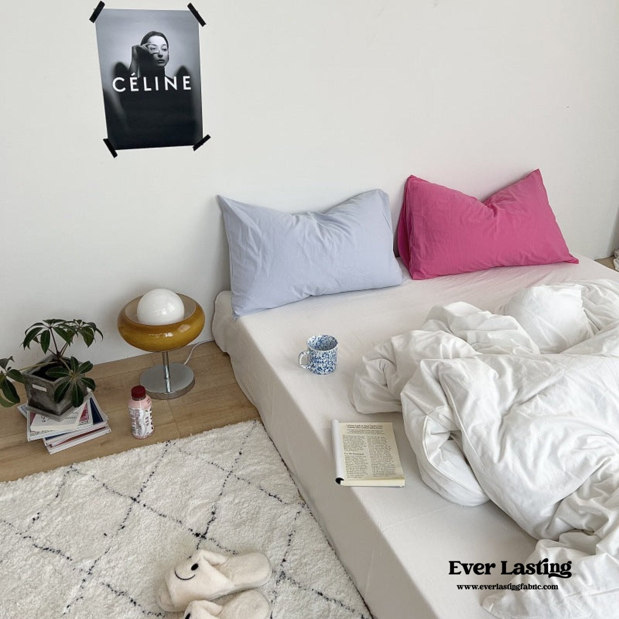 Mixed Color Washed Cotton Bedding Set / Baby Pink + White - Ever Lasting