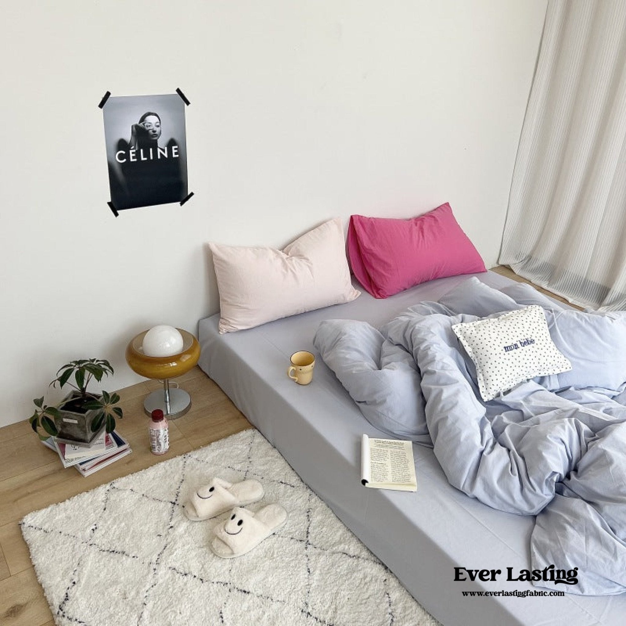 Mixed Color Washed Cotton Bedding Set / Baby Pink + White - Ever Lasting