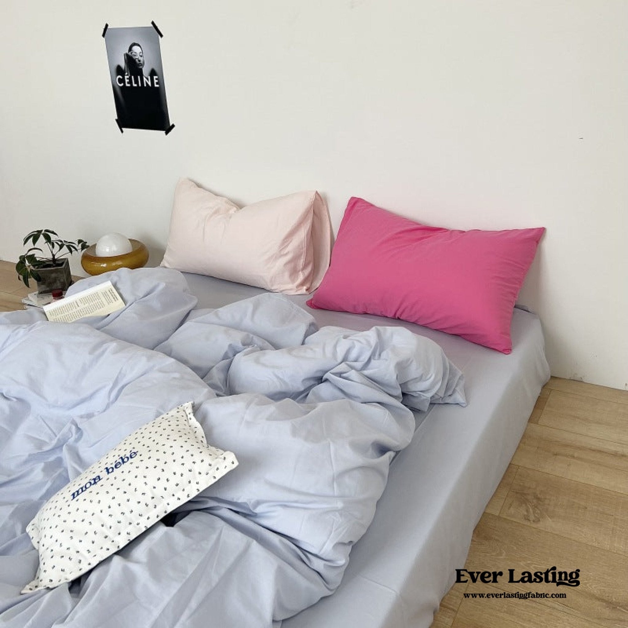 Mixed Color Washed Cotton Bedding Set / Baby Pink + White - Ever Lasting