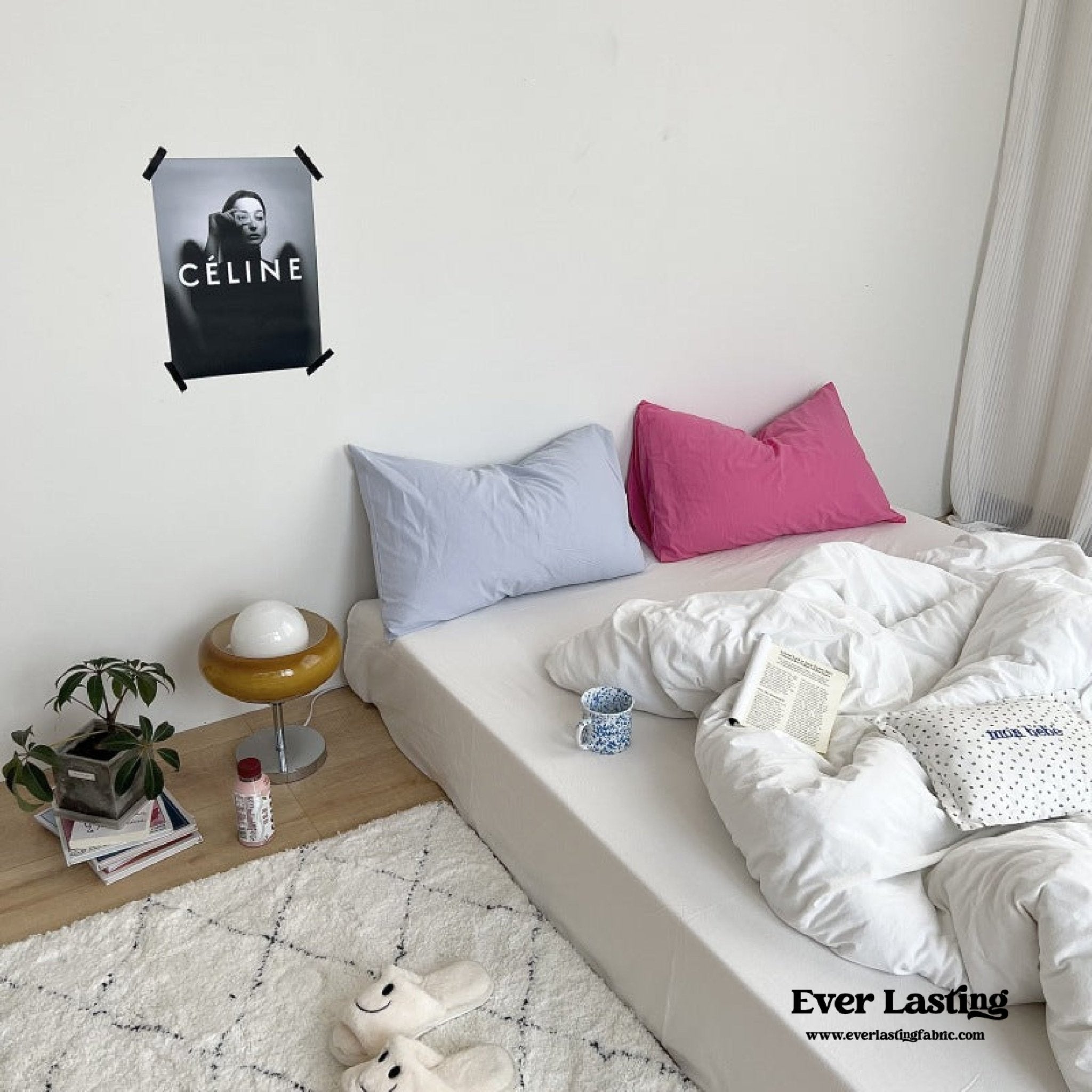 Mixed Color Washed Cotton Bedding Set / Baby Pink + White - Ever Lasting