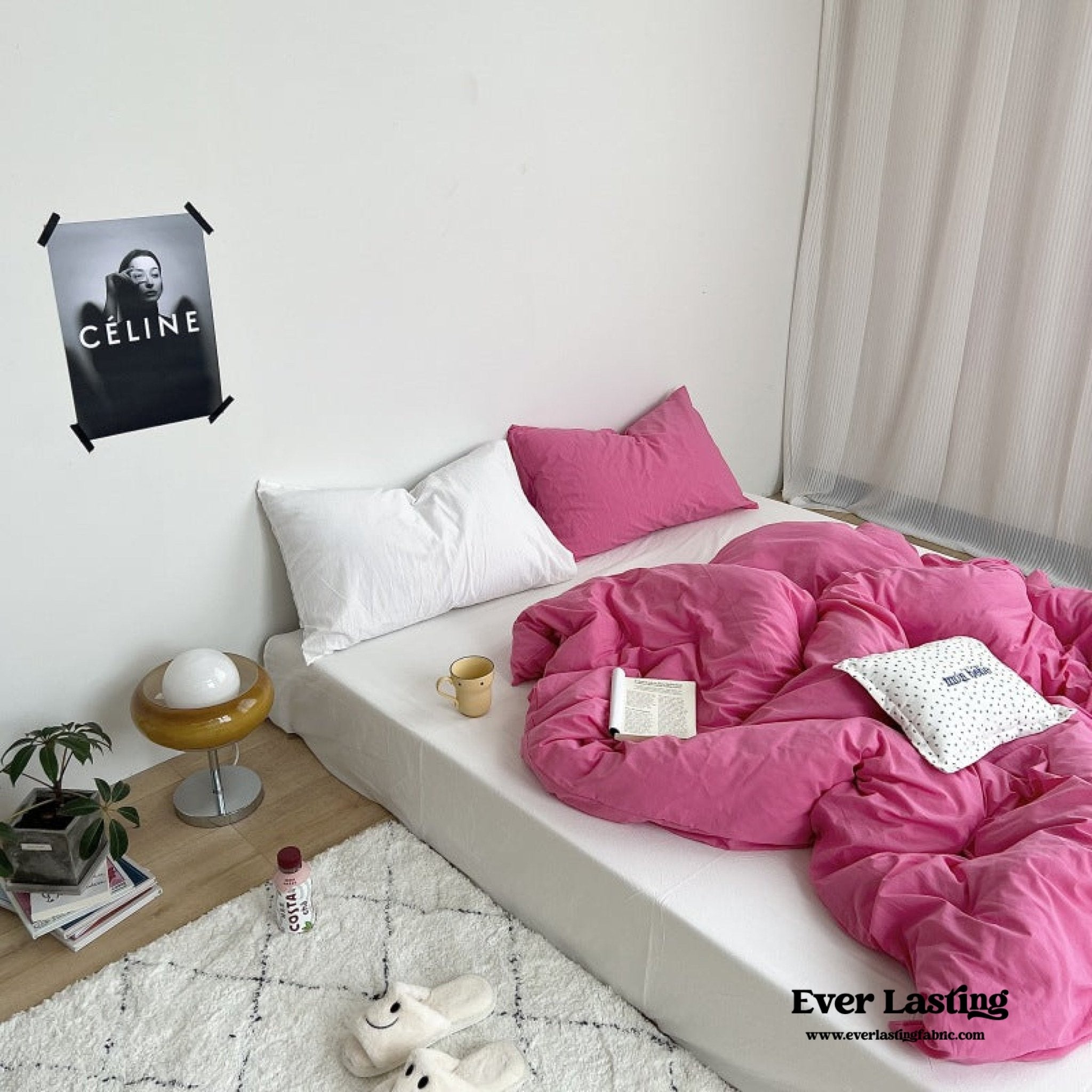 Mixed Color Washed Cotton Bedding Set / Baby Pink + White - Ever Lasting
