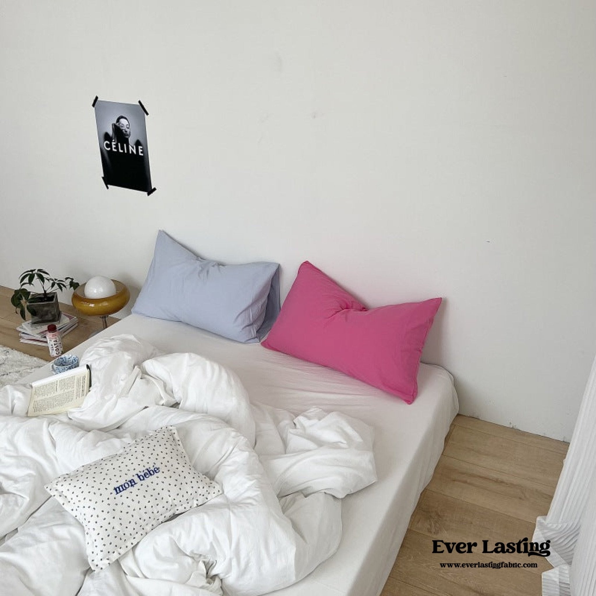 Mixed Color Washed Cotton Bedding Set / Baby Pink + White - Ever Lasting