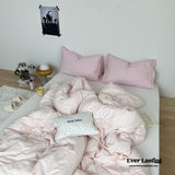 Mixed Color Washed Cotton Bedding Set / Barbie Pink + White