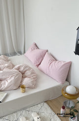 Mixed Color Washed Cotton Bedding Set / Barbie Pink + White
