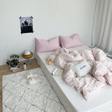 Mixed Color Washed Cotton Bedding Set / Barbie Pink + White Small Flat
