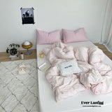 Mixed Color Washed Cotton Bedding Set / Blue + Pink