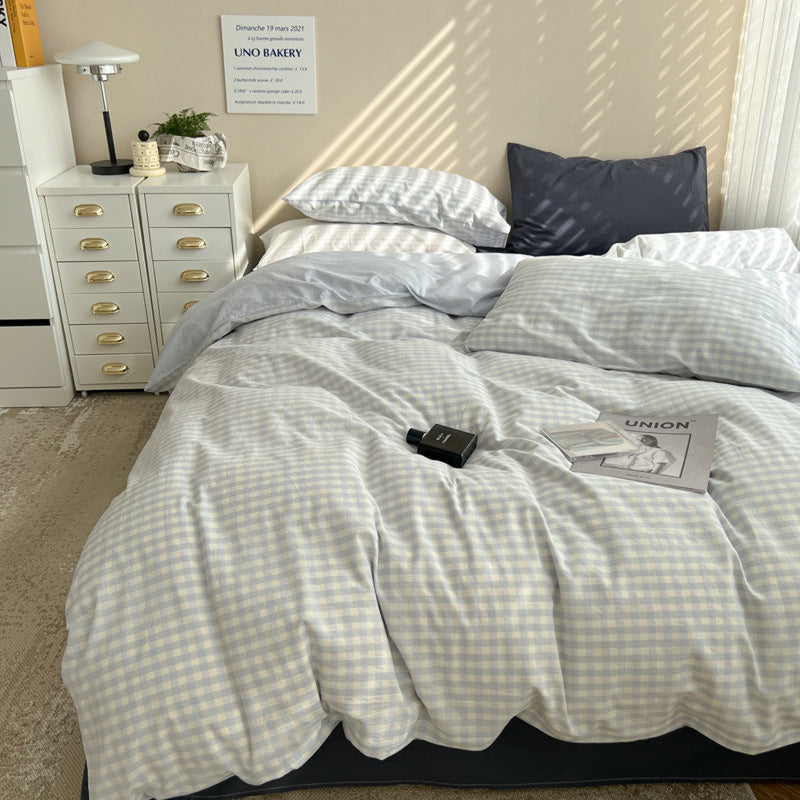 Mixed Gingham Bedding Set / Blue Small Flat