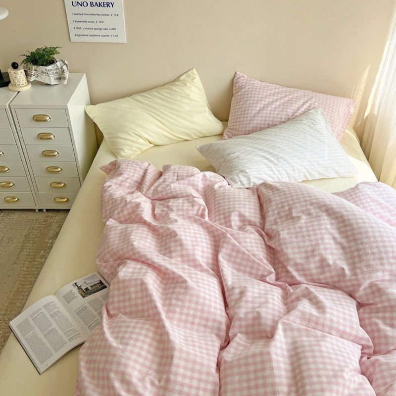 Mixed Gingham Bedding Set Pink / Medium+ Fitted