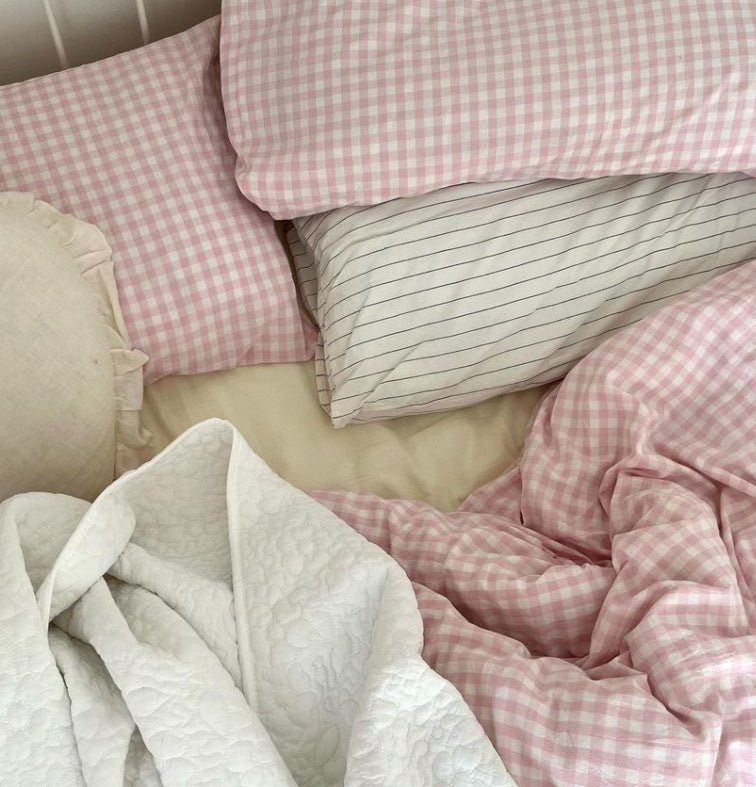  - Ever Lasting - Mixed Gingham Bedding Set / Pink + Yellow - Bedding Set - Ever Lasting