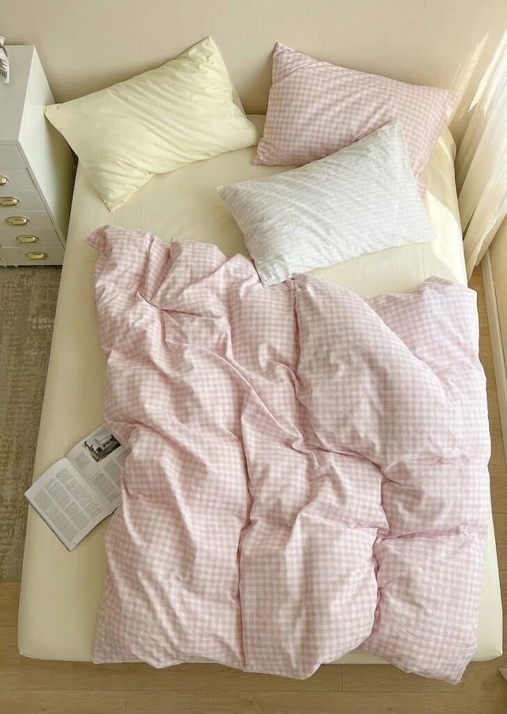 - Ever Lasting - Mixed Gingham Bedding Set / Pink + Yellow - Bedding Set - Ever Lasting