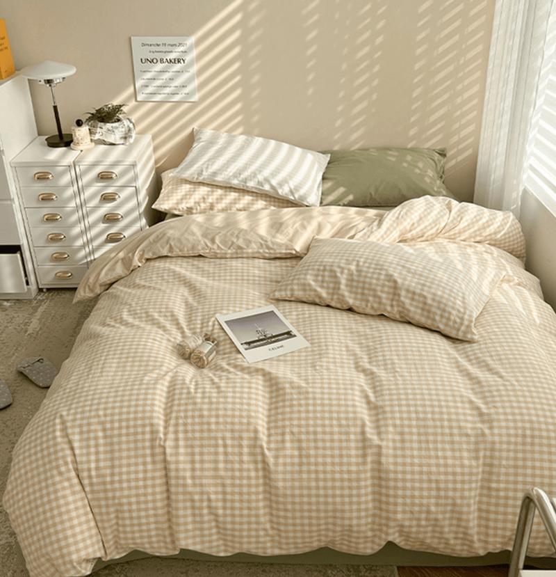 Mixed Gingham Bundle Brown / Small Flat Bedding