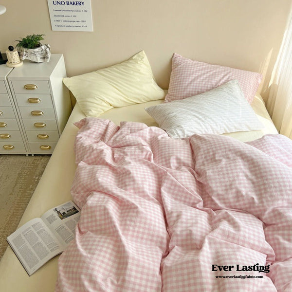 Mixed Gingham Duvet Cover (4 Colors) Pink / Small
