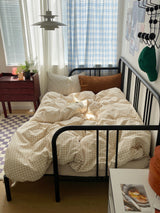 Mixed Gingham Striped Bedding Bundle Brown / Small Flat