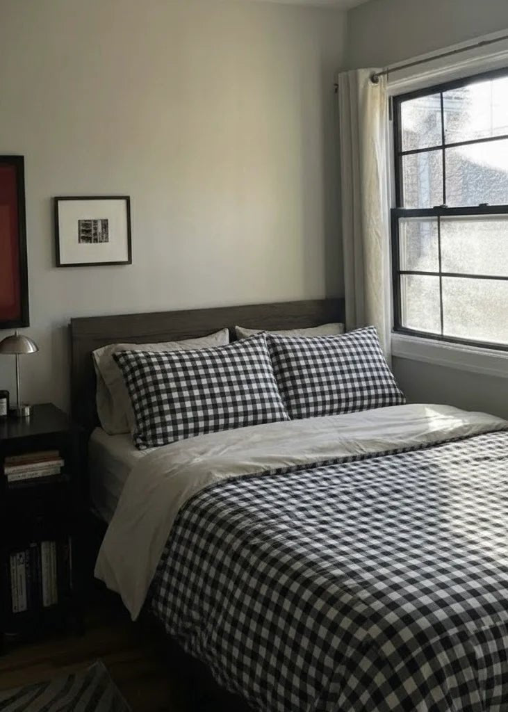  - Ever Lasting - Mixed Gingham Striped Bedding Set / Black - Bedding Set - Ever Lasting