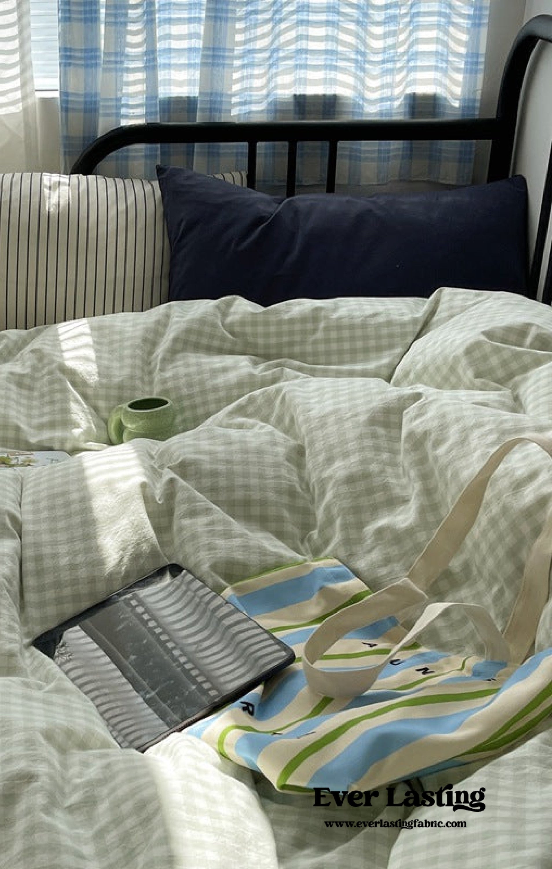  - Ever Lasting - Mixed Gingham Striped Bedding Set / Black - Bedding Set - Ever Lasting