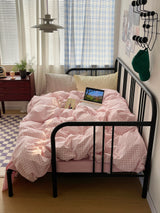Mixed Gingham Striped Bedding Set / Black Pink Small Flat