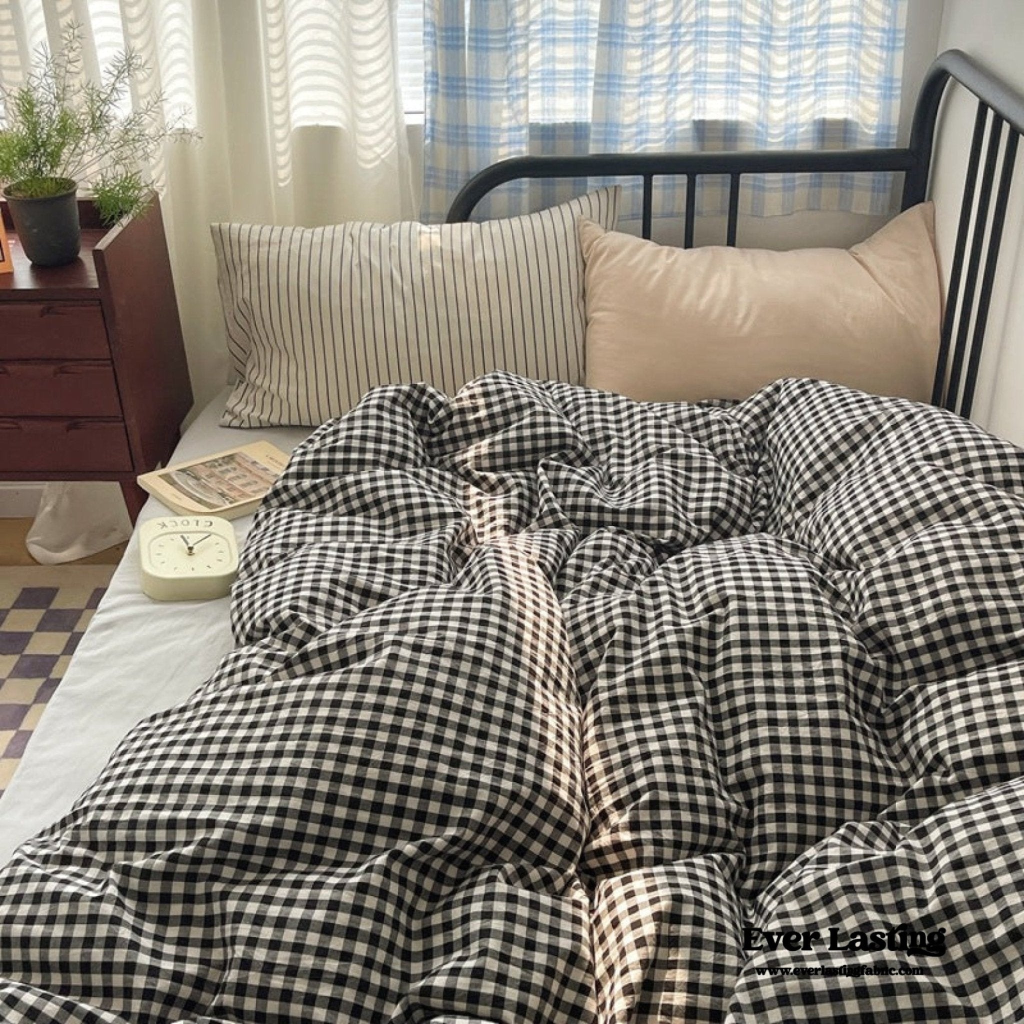 Mixed Gingham Striped Bedding Set / Blue - Ever Lasting