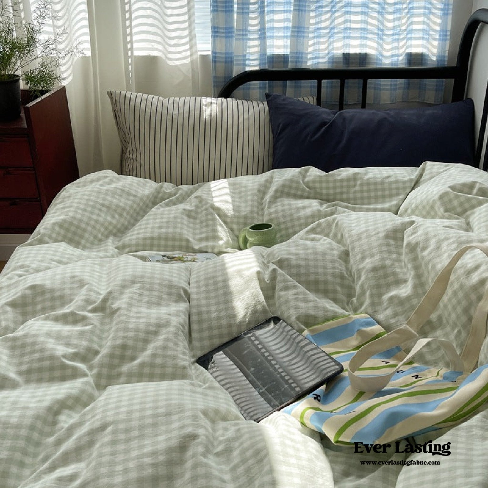 Mixed Gingham Striped Bedding Set / Blue - Ever Lasting