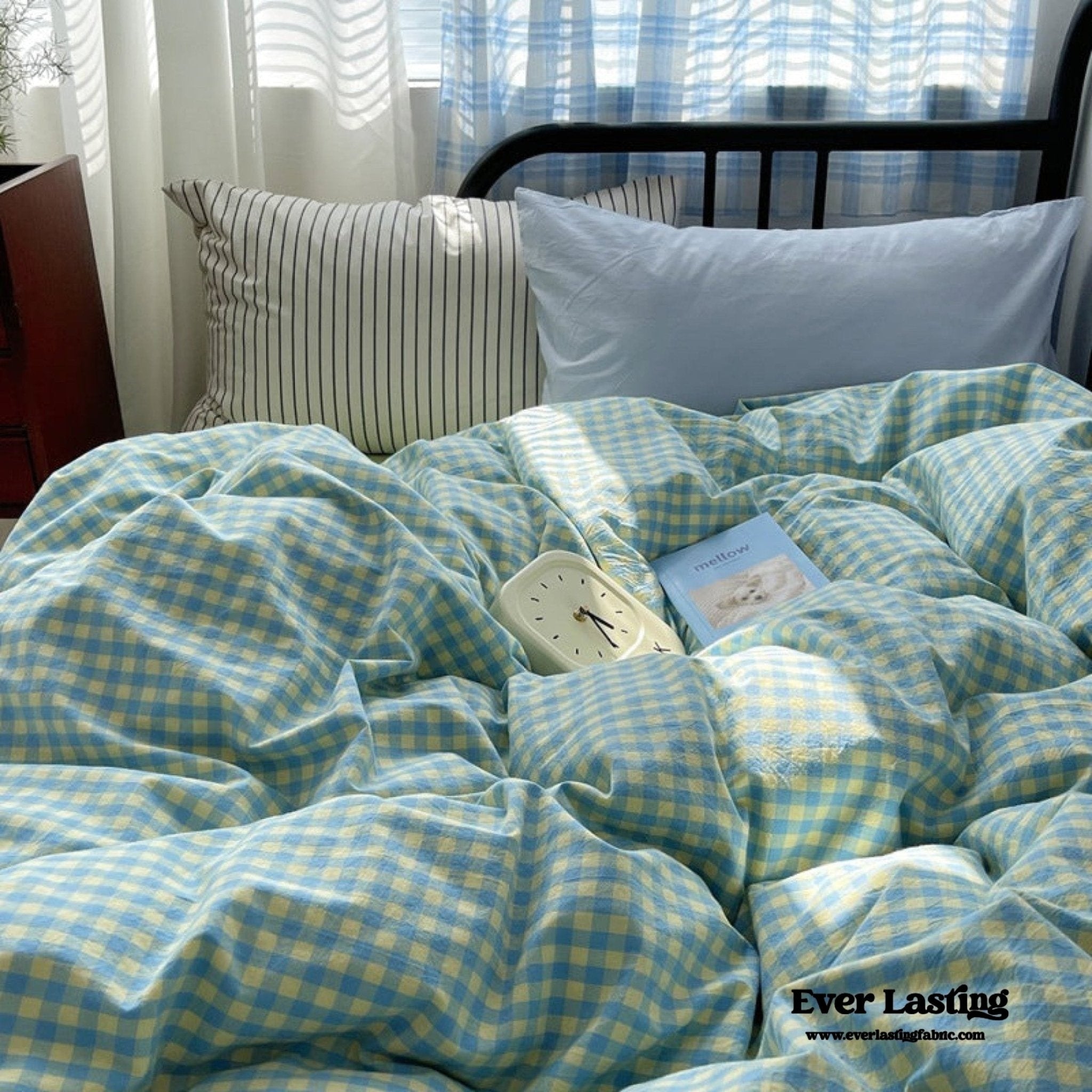 Mixed Gingham Striped Bedding Set / Blue - Ever Lasting