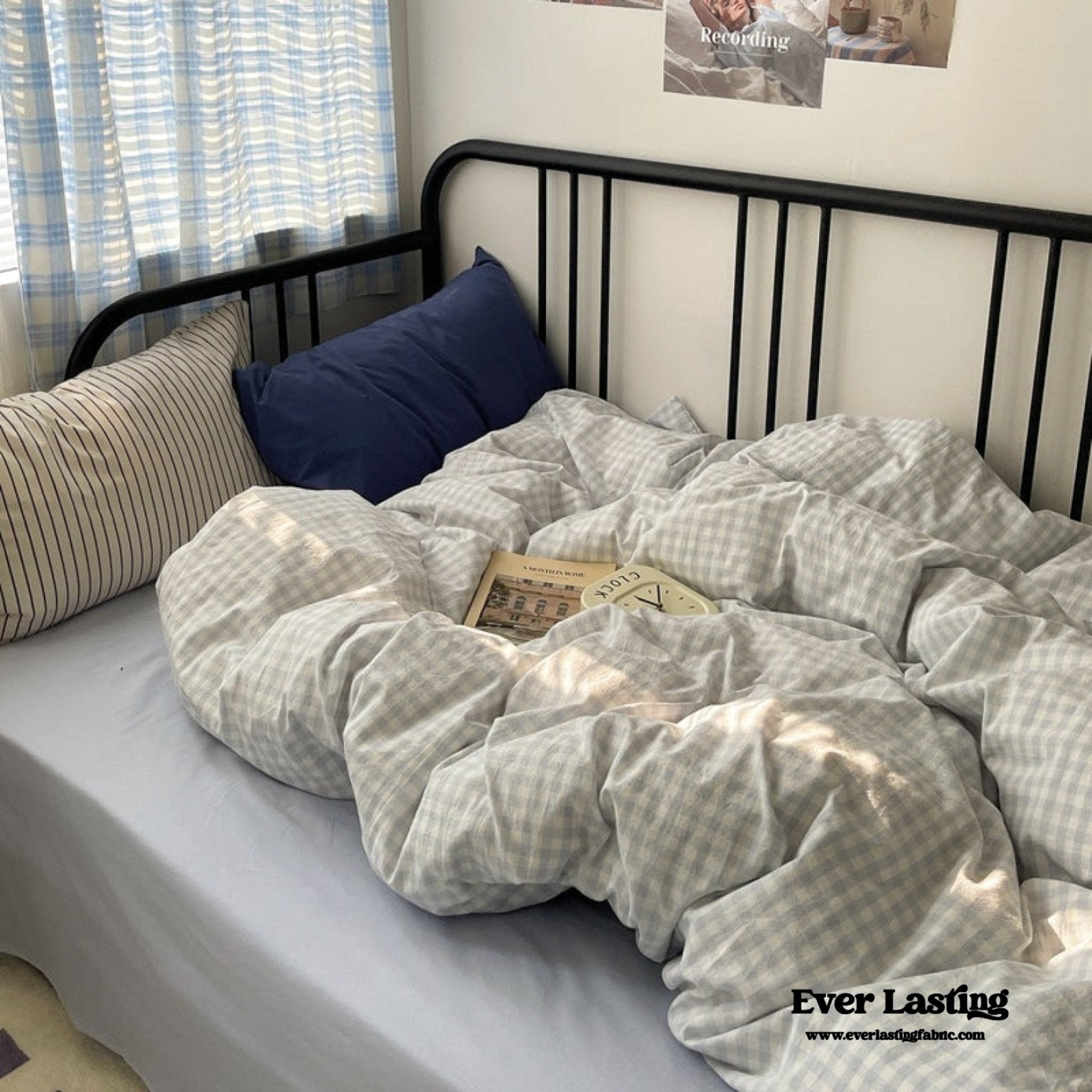 Mixed Gingham Striped Bedding Set / Blue - Ever Lasting