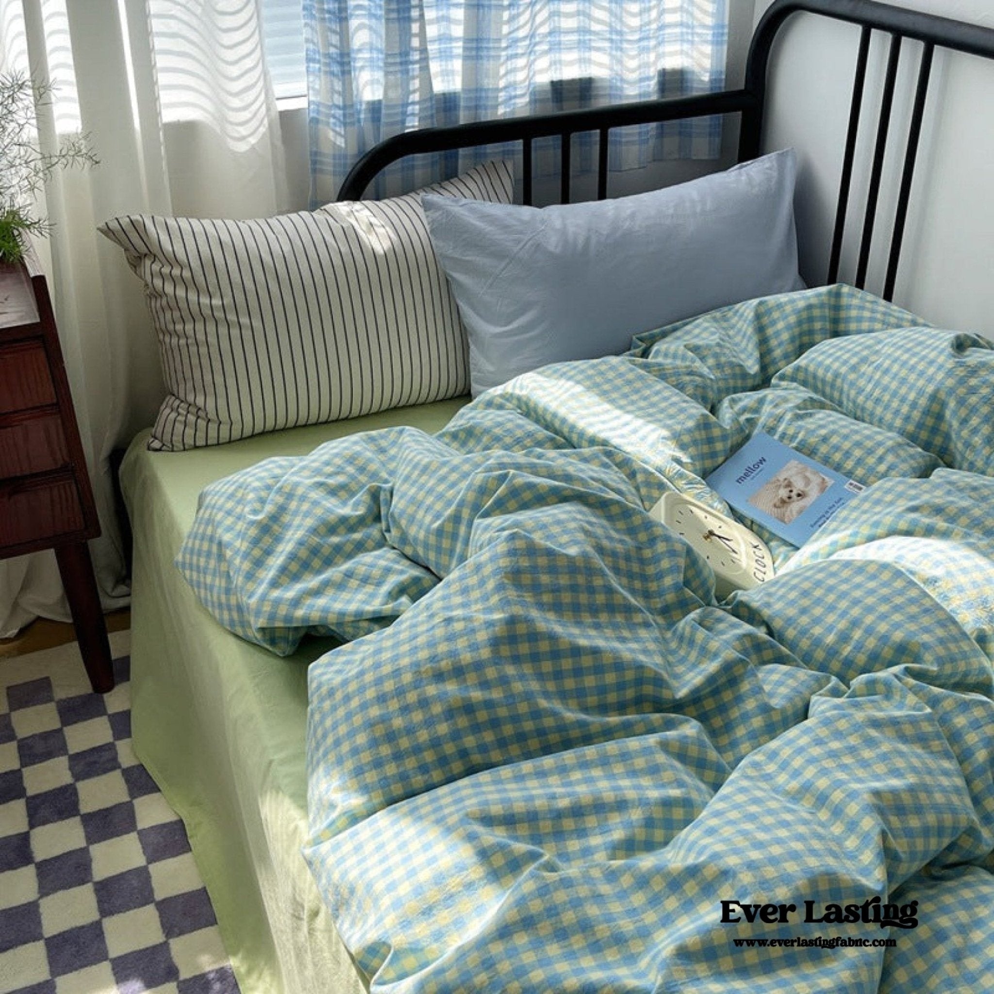 Mixed Gingham Striped Bedding Set / Blue - Ever Lasting