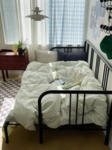 Mixed Gingham Striped Bedding Set / Blue Green Small Flat